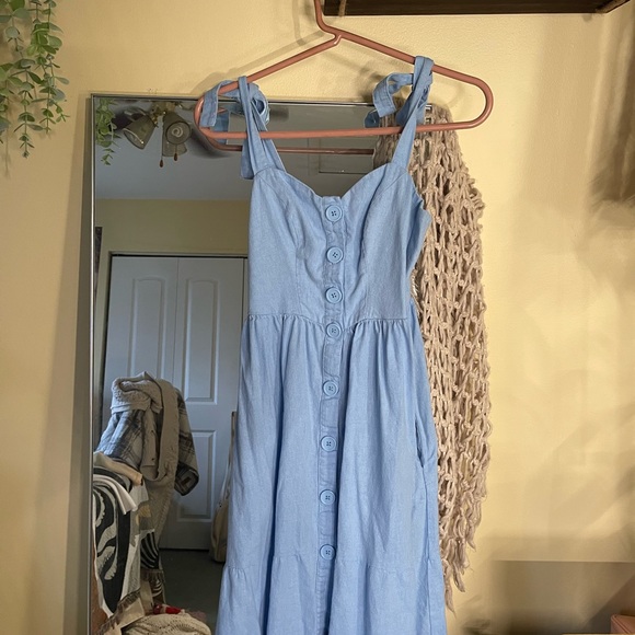Urban Outfitters Blue Positano Button Down Linen Dress - Picture 2 of 5